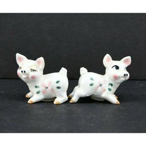 Vintage Miniature Pigs Bone China W/ Flowers Figural Salt And Pepper Shakers